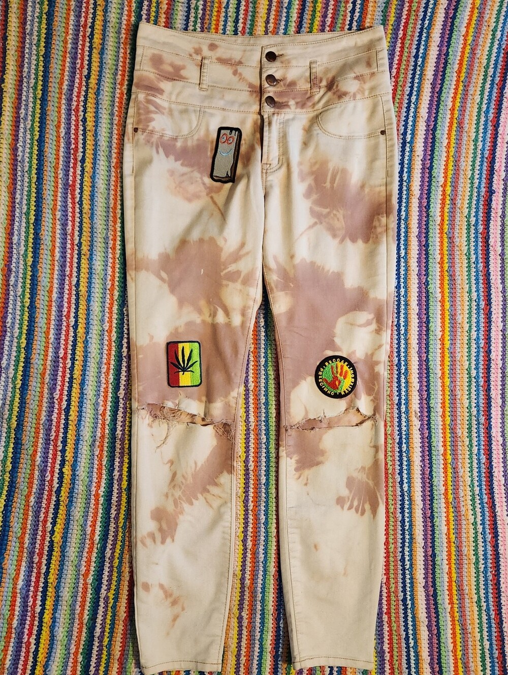 Bleached‎ High-Rise Distressed Patched Skinny Jeans